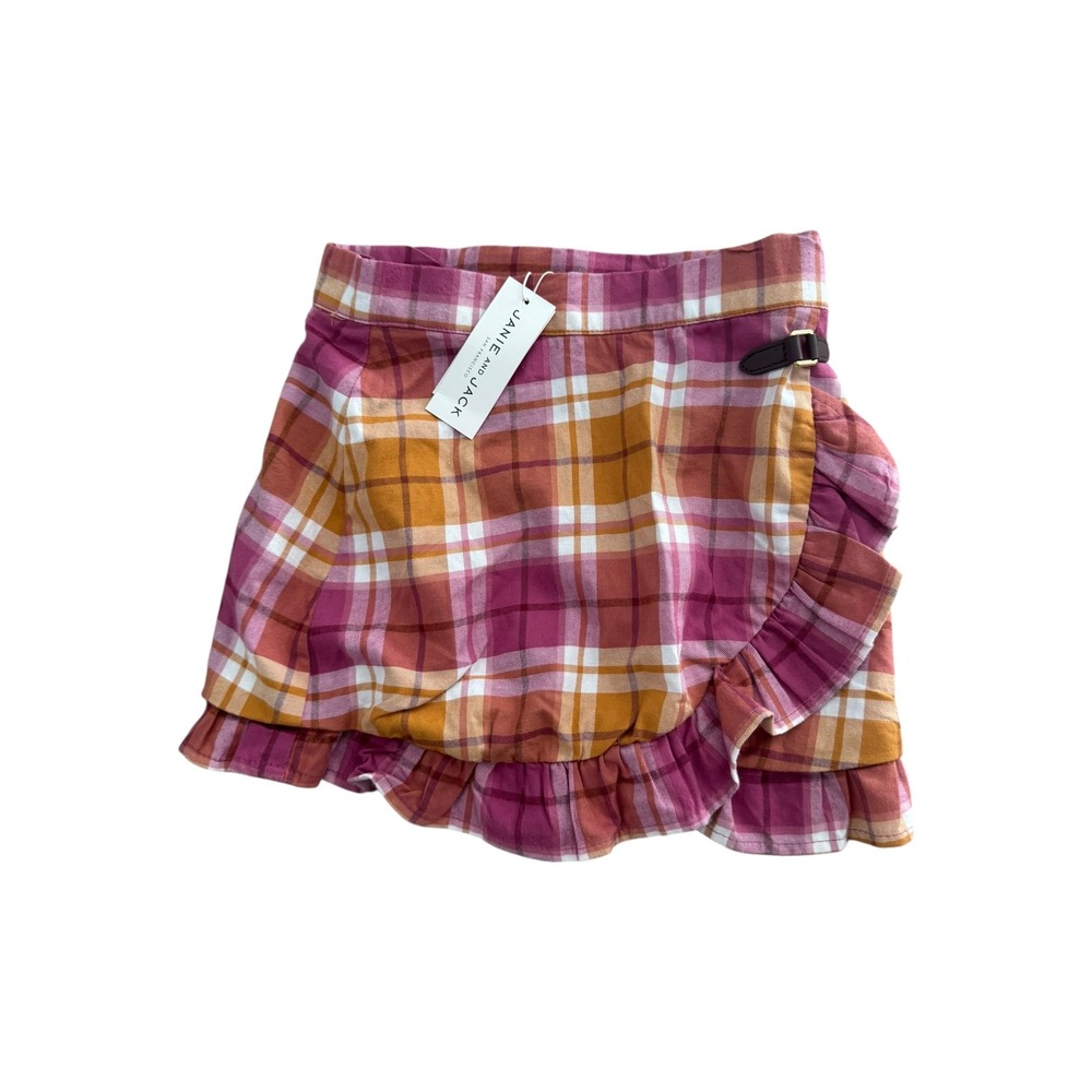 Janie and Jack Girls Plaid Ruffle‎ Skirt Size 8 Adjustable Waist Brown Pink NWT